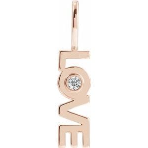 14K ROSE .03 CT NATURAL DIAMOND LOVE CHARM/PENDANT