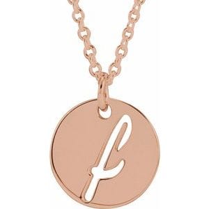 14K ROSE SCRIPT INITIAL F 16-18" NECKLACE