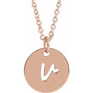 14K ROSE SCRIPT INITIAL V 16-18" NECKLACE