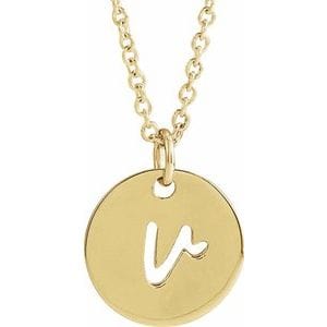 14K YELLOW SCRIPT INITIAL V 16-18" NECKLACE