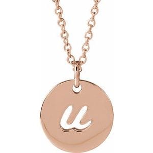 14K ROSE SCRIPT INITIAL U 16-18" NECKLACE