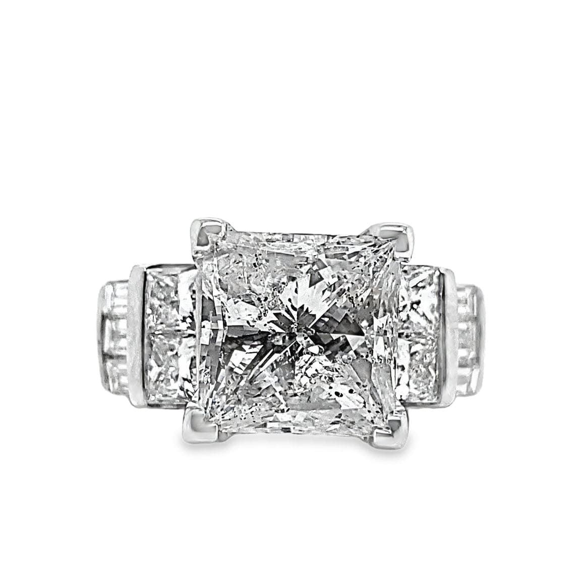 14K WHITE GOLD 4.01CT PRINCESS CUT F/12 NATURAL DIAMOND CENTER WITH 1.75CT TW NATURAL PRINCESS AND BAGUETTE DIAMOND ACCENT F/VS CHANNEL SET RING