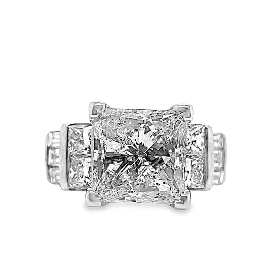 14K WHITE GOLD 4.01CT PRINCESS CUT F/12 NATURAL DIAMOND CENTER WITH 1.75CT TW NATURAL PRINCESS AND BAGUETTE DIAMOND ACCENT F/VS CHANNEL SET RING
