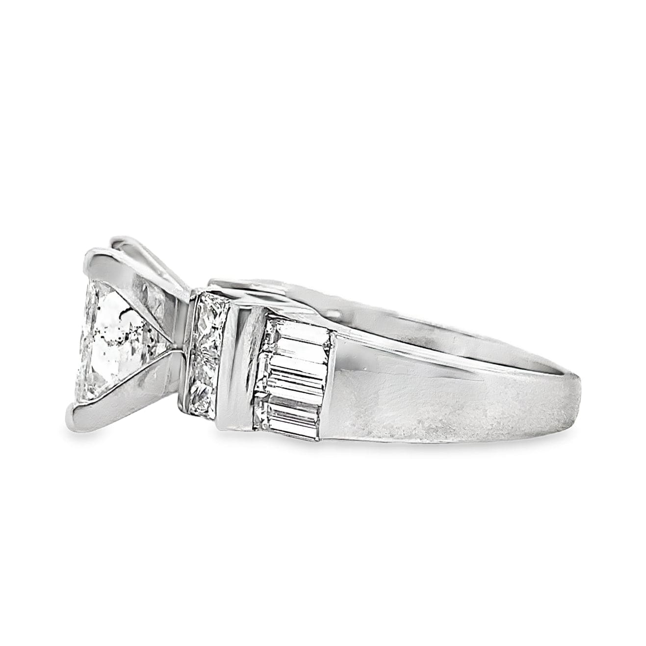 14K WHITE GOLD 4.01CT PRINCESS CUT F/12 NATURAL DIAMOND CENTER WITH 1.75CT TW NATURAL PRINCESS AND BAGUETTE DIAMOND ACCENT F/VS CHANNEL SET RING