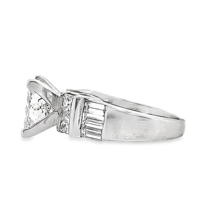 14K WHITE GOLD 4.01CT PRINCESS CUT F/12 NATURAL DIAMOND CENTER WITH 1.75CT TW NATURAL PRINCESS AND BAGUETTE DIAMOND ACCENT F/VS CHANNEL SET RING