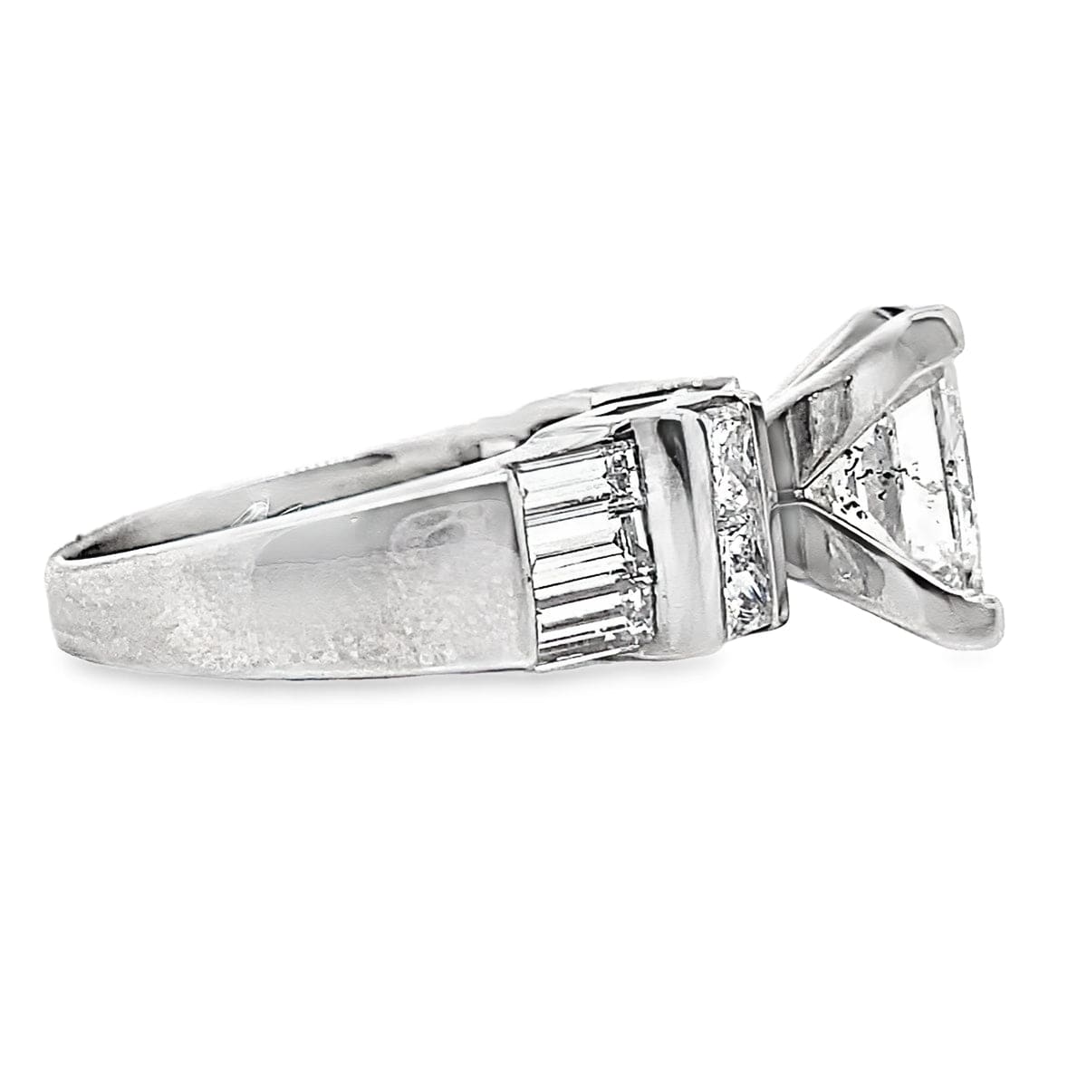 14K WHITE GOLD 4.01CT PRINCESS CUT F/12 NATURAL DIAMOND CENTER WITH 1.75CT TW NATURAL PRINCESS AND BAGUETTE DIAMOND ACCENT F/VS CHANNEL SET RING