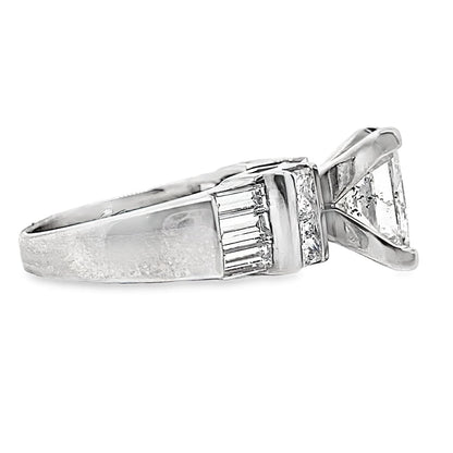 14K WHITE GOLD 4.01CT PRINCESS CUT F/12 NATURAL DIAMOND CENTER WITH 1.75CT TW NATURAL PRINCESS AND BAGUETTE DIAMOND ACCENT F/VS CHANNEL SET RING