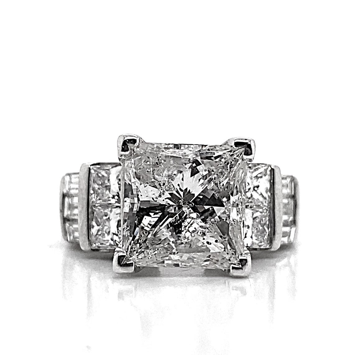 14K WHITE GOLD 4.01CT PRINCESS CUT F/12 NATURAL DIAMOND CENTER WITH 1.75CT TW NATURAL PRINCESS AND BAGUETTE DIAMOND ACCENT F/VS CHANNEL SET RING