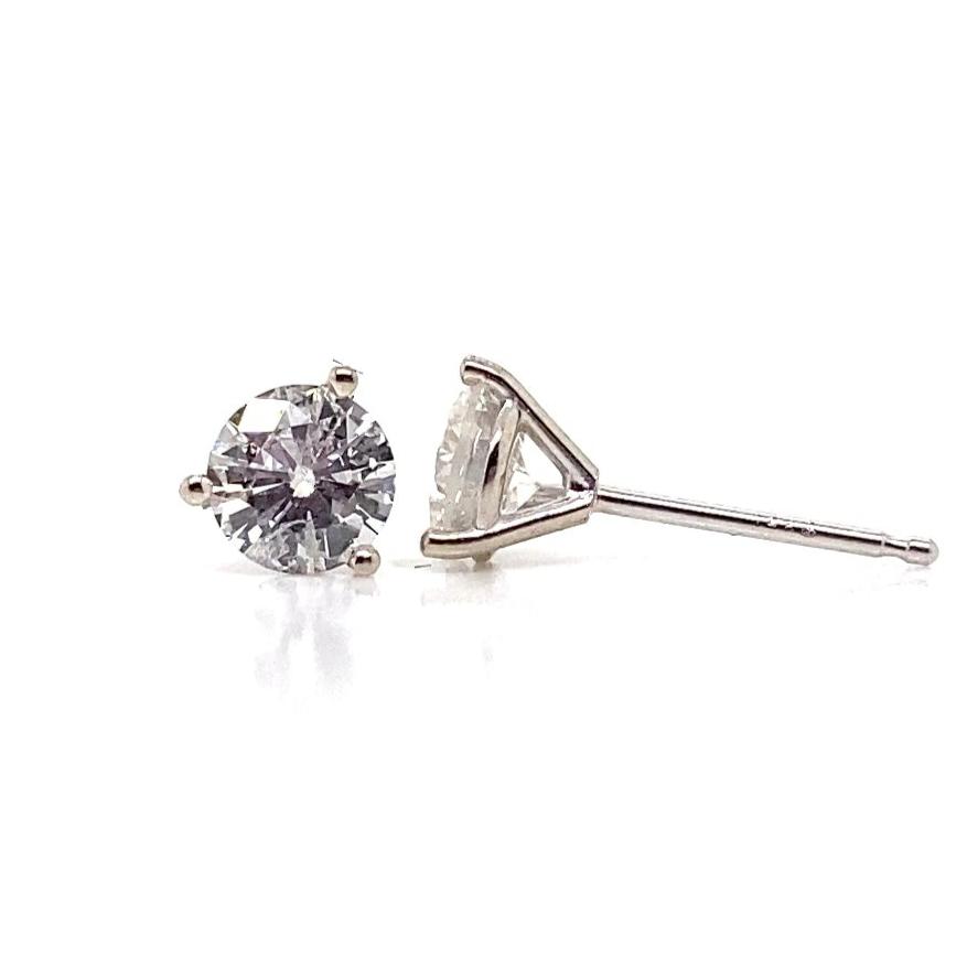 14K WHITE GOLD .93CT TW NATURAL DIAMOND ROUND BRILLIANT H/SI2-I1 MARTINI STYLE STUD EARRINGS