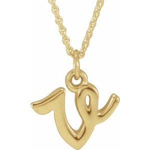 14K YELLOW PETITE INITIAL V 16" NECKLACE