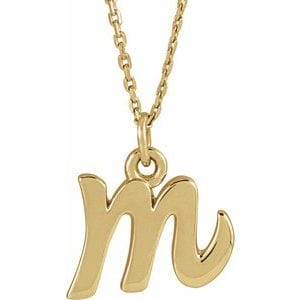 14K YELLOW PETITE INITIAL M 16" NECKLACE