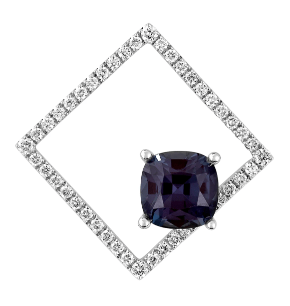 14K WHITE GOLD 1.96CT CUSHION LAB ALEXANDRITE .32CT LAB GROWN DIAMOND ACCENT SQUARE STYLE NECKLACE