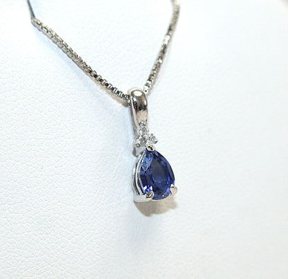 14KW .95CT PEAR BLUE SAPPHIRE AA & .08CT DIAMOND ACCENT PENDANT