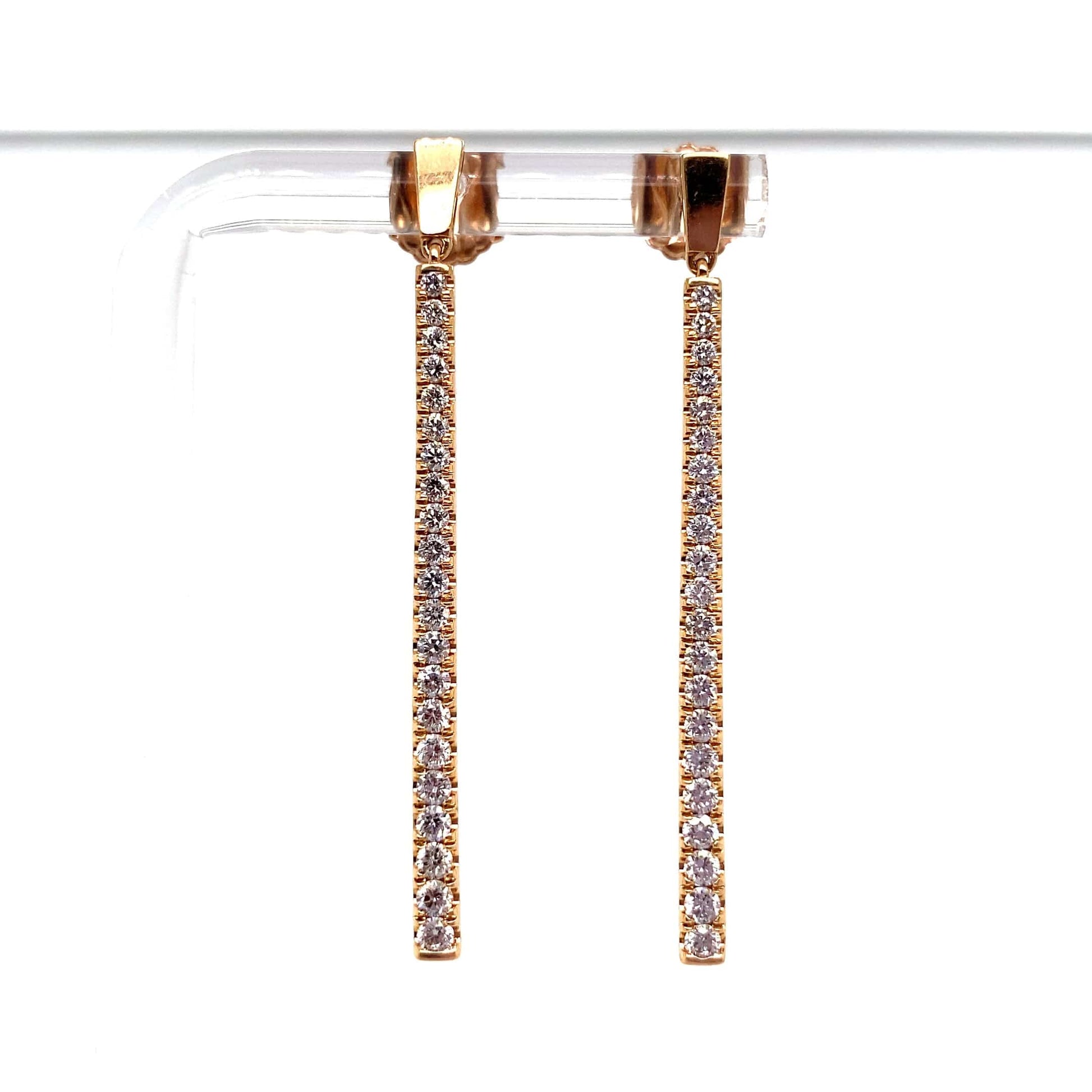 18K ROSE GOLD 1.04 CT TW NATURAL ROUND BRILLIANT DIAMOND ACCENT DIAMOND BAR DANGLE STYLE EARRINGS