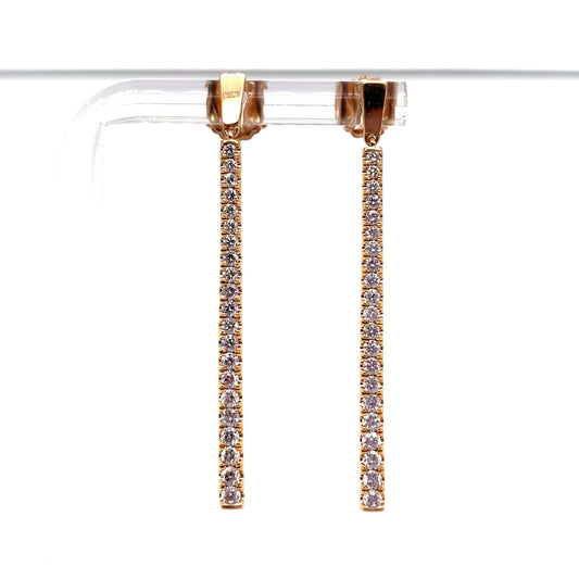 18K ROSE GOLD 1.04 CT TW NATURAL ROUND BRILLIANT DIAMOND ACCENT DIAMOND BAR DANGLE STYLE EARRINGS