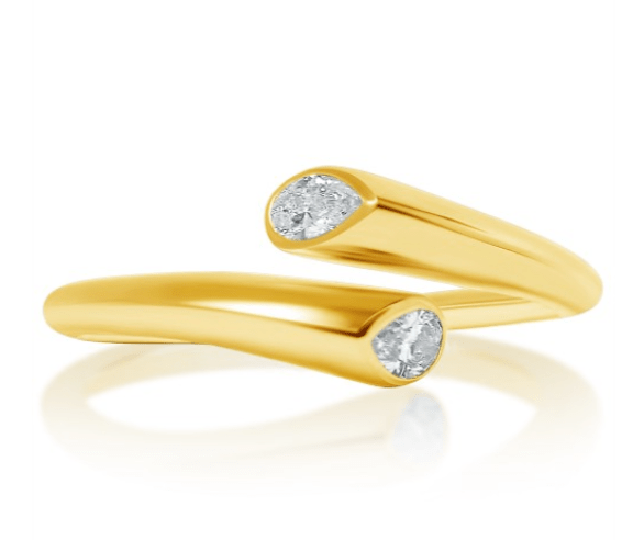 14K YELLOW GOLD 0.26CT TW G-H/SI PEAR BEZEL BYPASS BAND NATURAL DIAMONDS