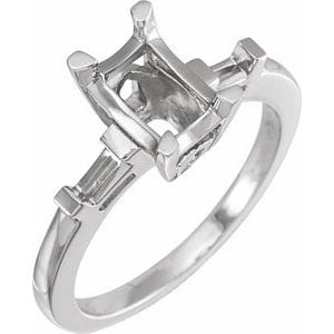 Rings 14K White 7x5 mm Emerald Accented Engagement Ring Mounting