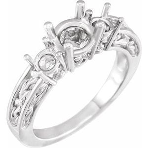 Rings 14K White Three-Stone Engagement Ring Mounting