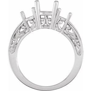 Rings 14K White Three-Stone Engagement Ring Mounting