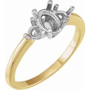 Rings 14K Yellow/White 6x4 mm Oval Three-Stone Engagement Ring Mounting