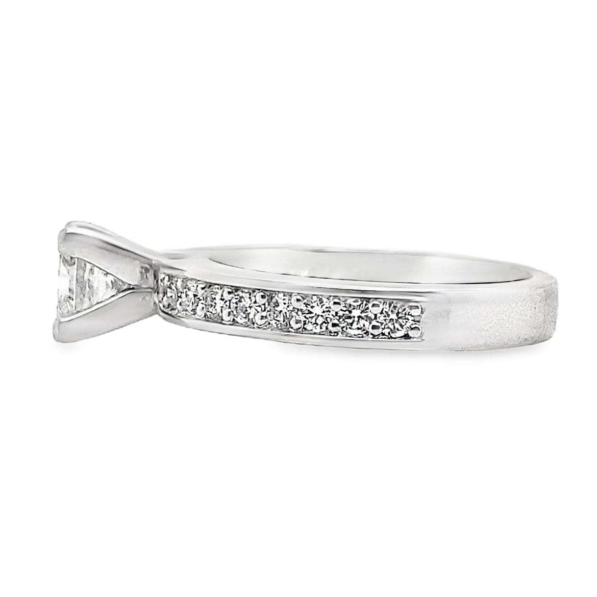 14K WHITE GOLD .74 CT PRINCESS CUT I/SI2 NATURAL DIAMOND CENTER .36 CT TW NATURAL ROUND BRILLIANT DIAMOND ACCENT ENGAGEMENT RING