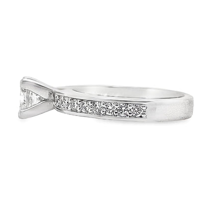 14K WHITE GOLD .74 CT PRINCESS CUT I/SI2 NATURAL DIAMOND CENTER .36 CT TW NATURAL ROUND BRILLIANT DIAMOND ACCENT ENGAGEMENT RING