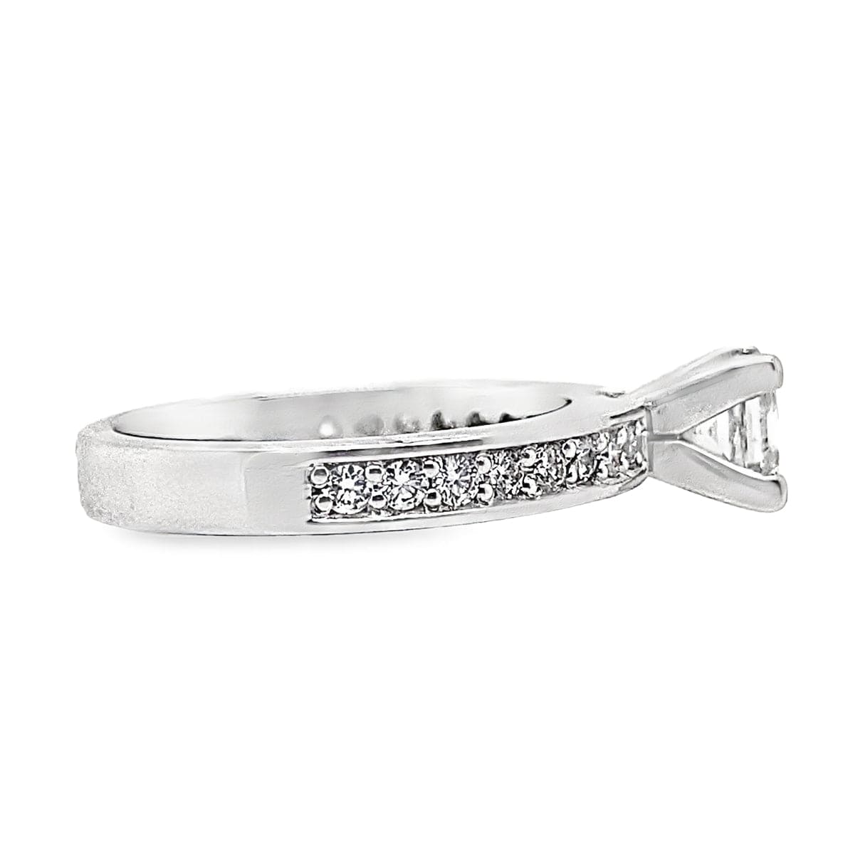 14K WHITE GOLD .74 CT PRINCESS CUT I/SI2 NATURAL DIAMOND CENTER .36 CT TW NATURAL ROUND BRILLIANT DIAMOND ACCENT ENGAGEMENT RING