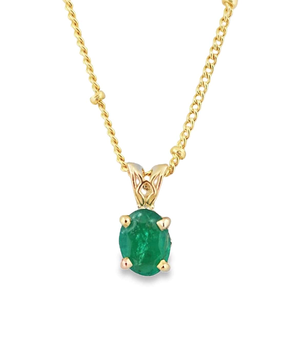 14KY 1.18CT OVAL EMERALD B QUALITY SCROLL PENDANT
