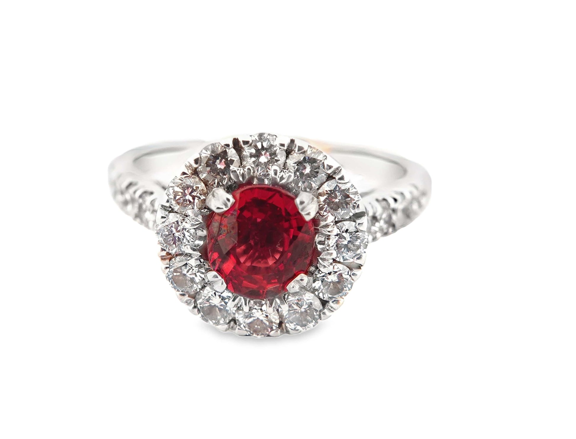 14KW 1.01CT RUBY CENTER NON-HEAT .60CTW DIAMOND HALO RING