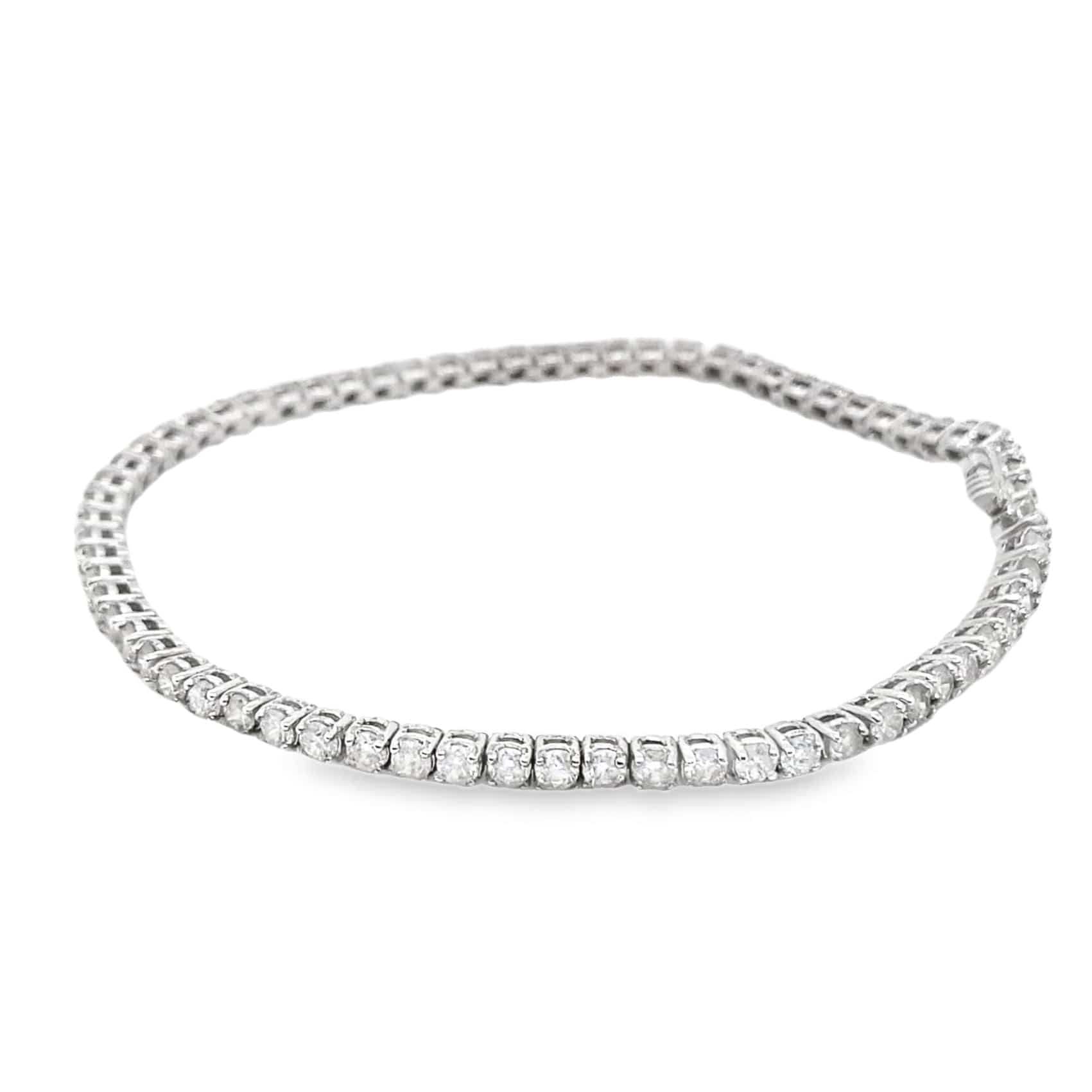 14K WHITE GOLD 4CT TW NATURAL ROUND BRILLIANT DIAMOND H-I/SI-I1 PRONG SET TENNIS BRACELET 7"