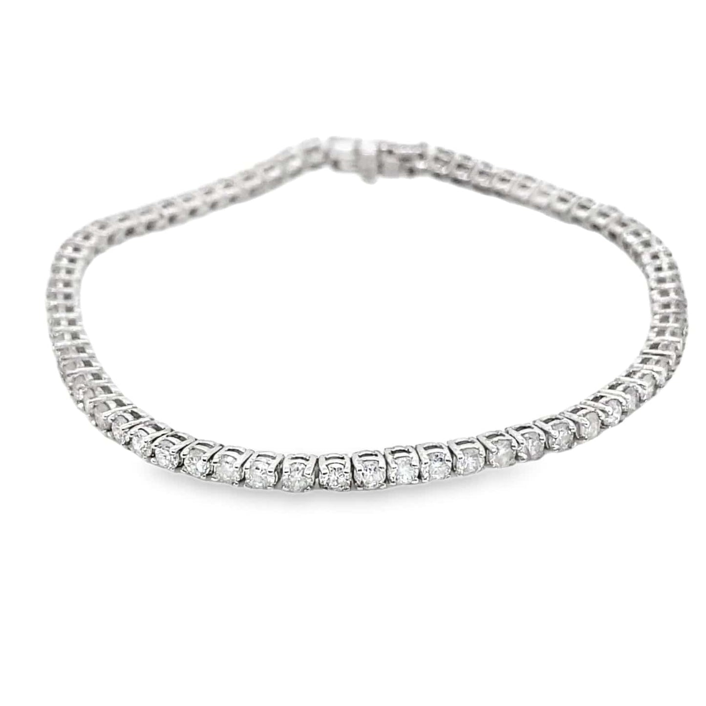 14K WHITE GOLD 4CT TW NATURAL ROUND BRILLIANT DIAMOND H-I/SI-I1 PRONG SET TENNIS BRACELET 7"