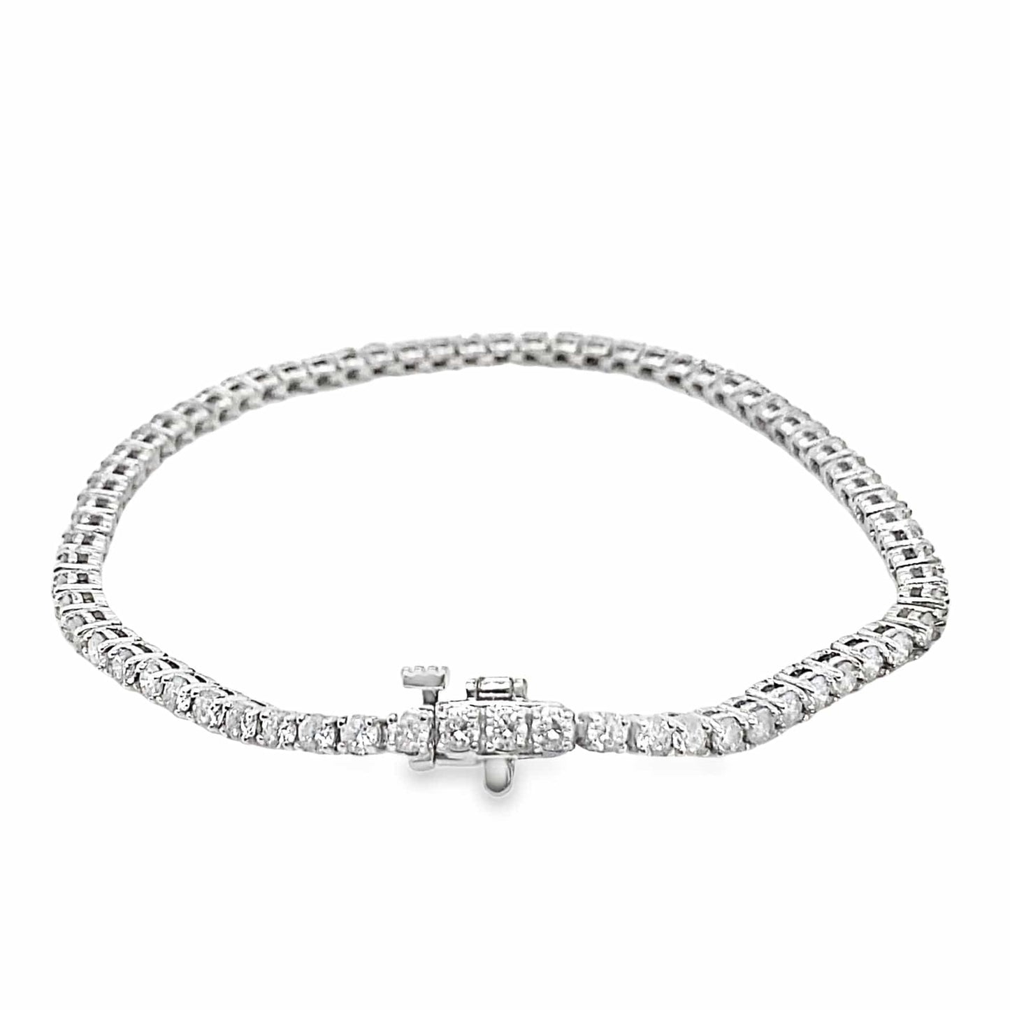 14K WHITE GOLD 4CT TW NATURAL ROUND BRILLIANT DIAMOND H-I/SI-I1 PRONG SET TENNIS BRACELET 7"