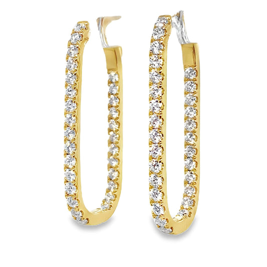 18K GOLD DIAMOND HOOP EARRINGS 1.65CT F/VS ROUND BRILLIANT CUT