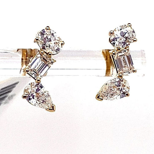 10K YELLOW GOLD 1.50CT TW OVAL EMERALD PEAR CUT LAB DIAMOND STUD STYLE EARRINGS