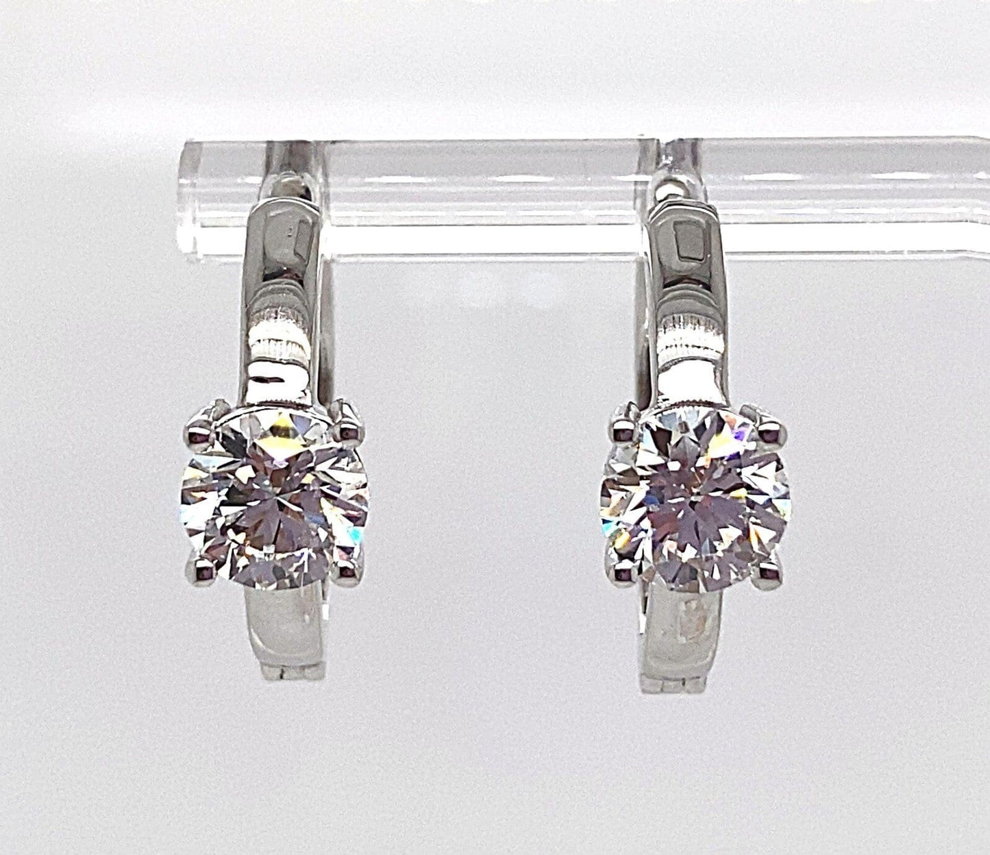 14K WHITE GOLD 2.0CT TW ROUND BRILLIANT LAB GROWN DIAMOND SOLITAIRE HOOP STYLE EARRINGS