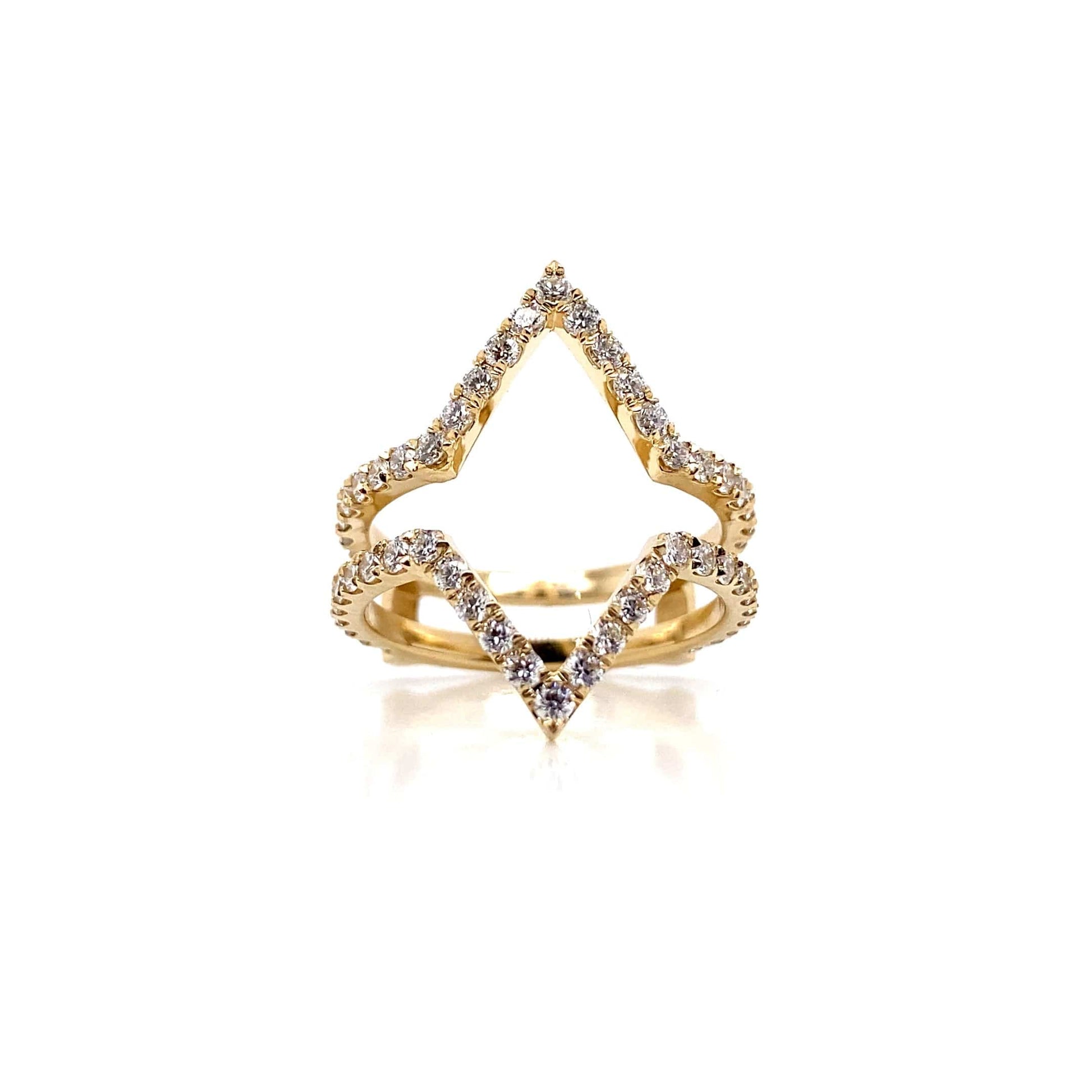 14K YELLOW GOLD 1.10 CT TW LAB GROWN ROUND BRILLIANT DIAMOND ACCENT V-SHAPE STYLE RING GUARD