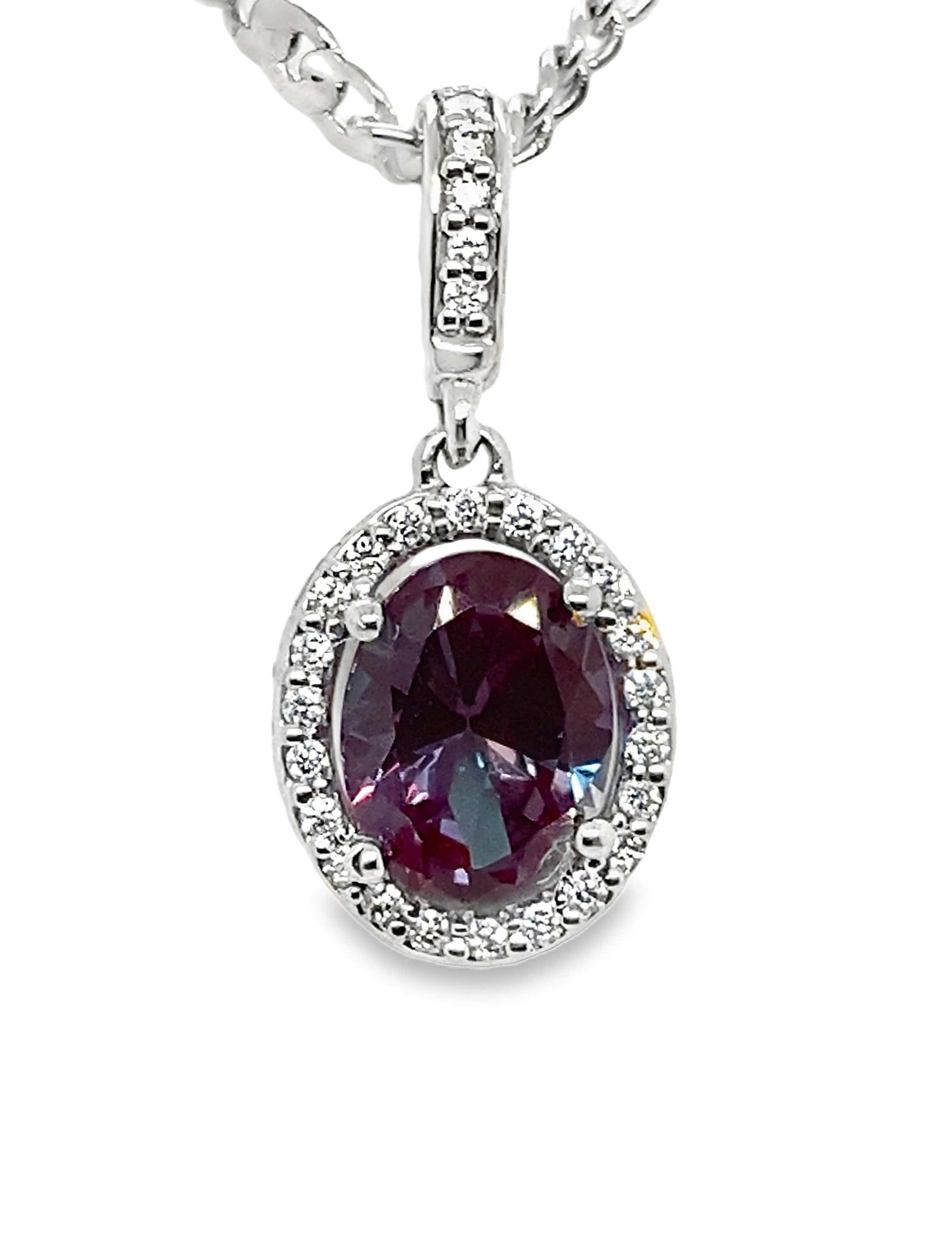 10K WG 8X6MM OVAL LG ALEXANDRITE .30CTW LG DIAMOND ACC HALO PENDANT