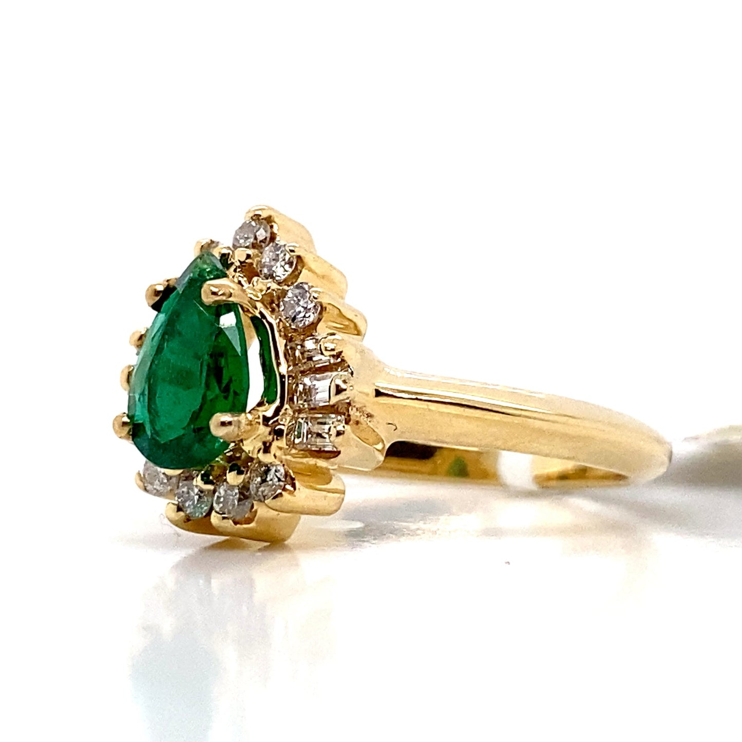 aster jewels 14k yellow gold   .71 ct emerald center   natural round brilliant and baguette diamond accent   fashion ring