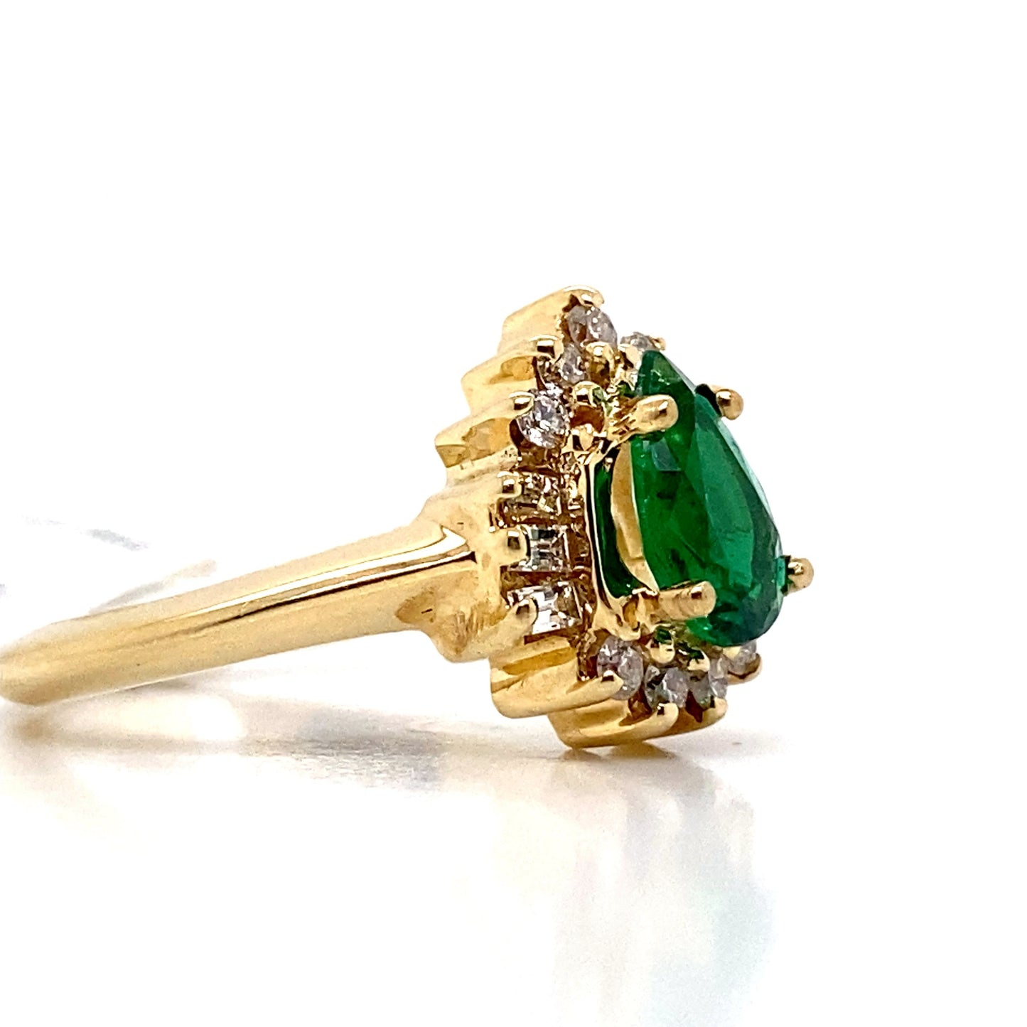 aster jewels 14k yellow gold   .71 ct emerald center   natural round brilliant and baguette diamond accent   fashion ring