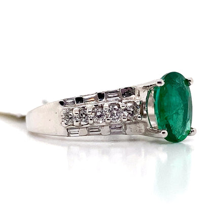 ASTER JEWELS 14K WHITE GOLD   1.44 CT NATURAL EMERALD CENTER    .36 CT TW NATURAL ROUND BRILLIANT   FASHION RING