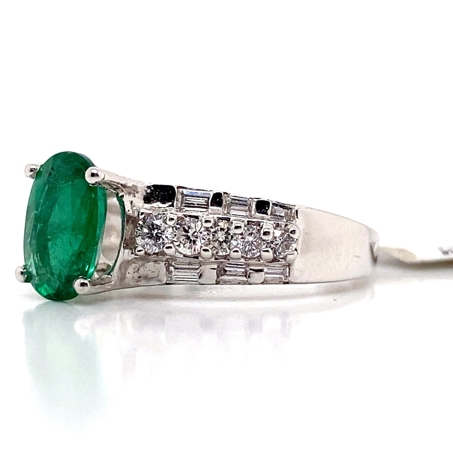 aster jewels 14k white gold   1.44 ct natural emerald center    .36 ct tw natural round brilliant   fashion ring