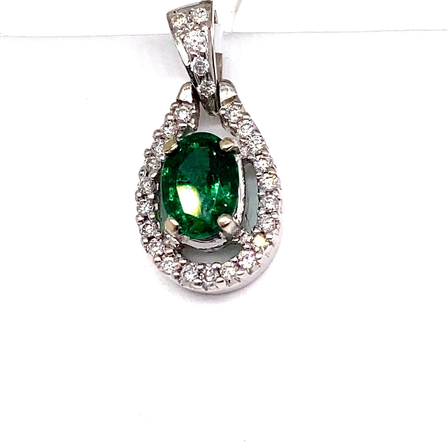 aster jewels 14k white gold   1.43 ct natural emerald center    .16 ct tw round brilliant natural diamond accent    pendant