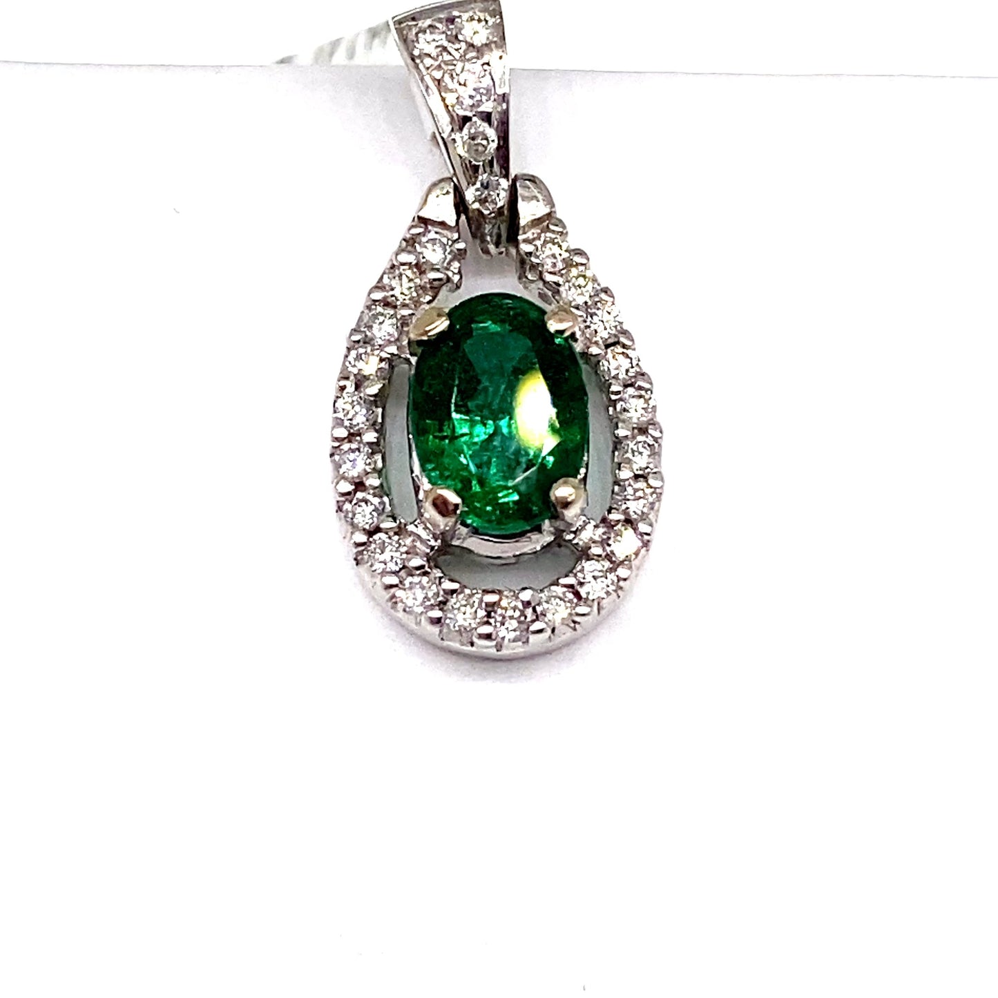 aster jewels 14k white gold   1.43 ct natural emerald center    .16 ct tw round brilliant natural diamond accent    pendant