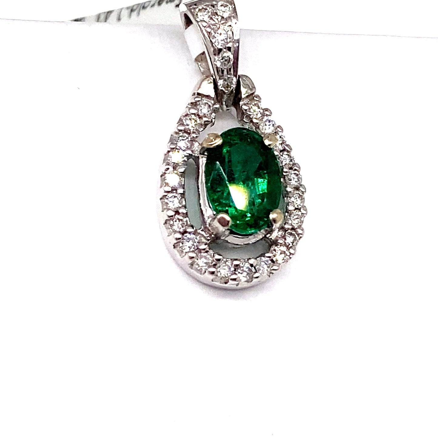 aster jewels 14k white gold   1.43 ct natural emerald center    .16 ct tw round brilliant natural diamond accent    pendant