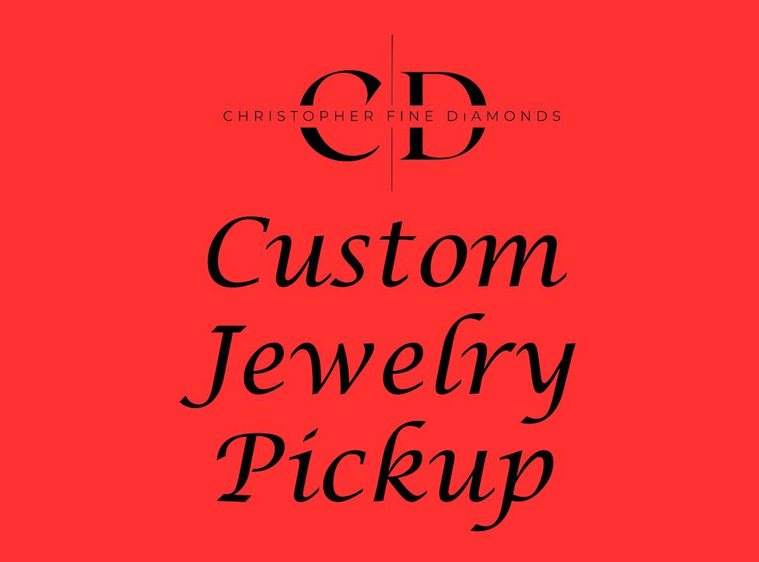 Red background with "CD Christopher Fine Diamonds - Custom Jewelry Design - COMPLETED" in black text, showcasing exquisite custom jewelry design.