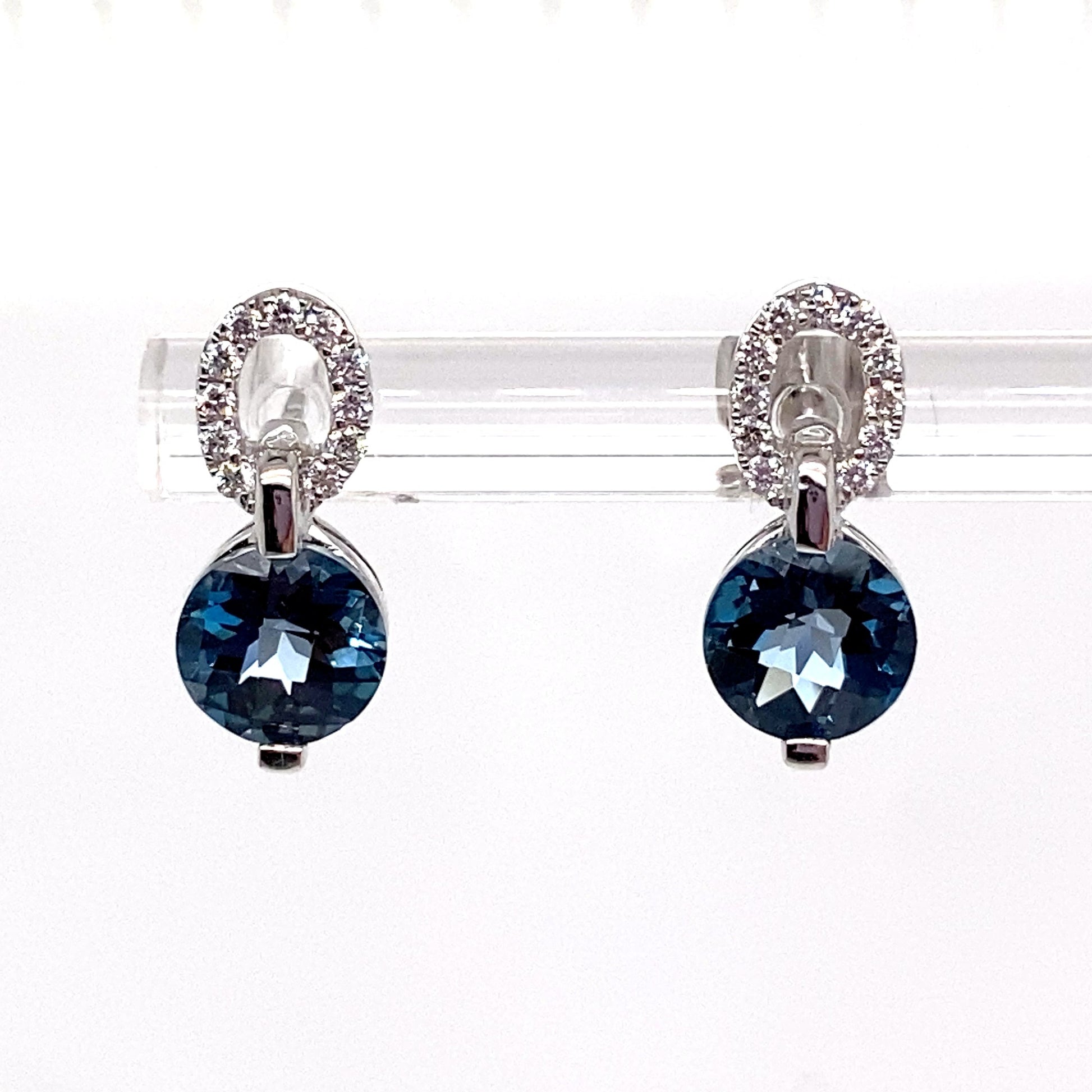 LIVINGSTONE JEWELRY 14K WHITE GOLD 2.00 CT TW LONDON BLUE TOPAZ AND 0.13 CT TW NATURAL DIAMOND ACCENT EARRINGS