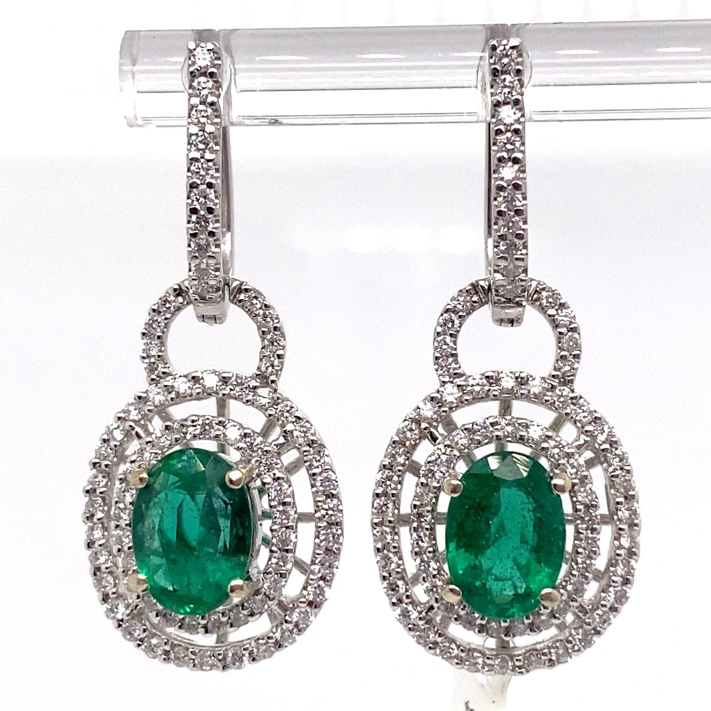 aster jewels 14k white gold    2.4o ct tw natural emerald    .81ct tw  round brilliant natural diamond  fashion earrings