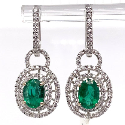 ASTER JEWELS 14K WHITE GOLD    2.4O CT TW NATURAL EMERALD    .81CT TW  ROUND BRILLIANT NATURAL DIAMOND  FASHION EARRINGS