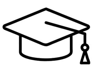Graduation cap icon in black and white