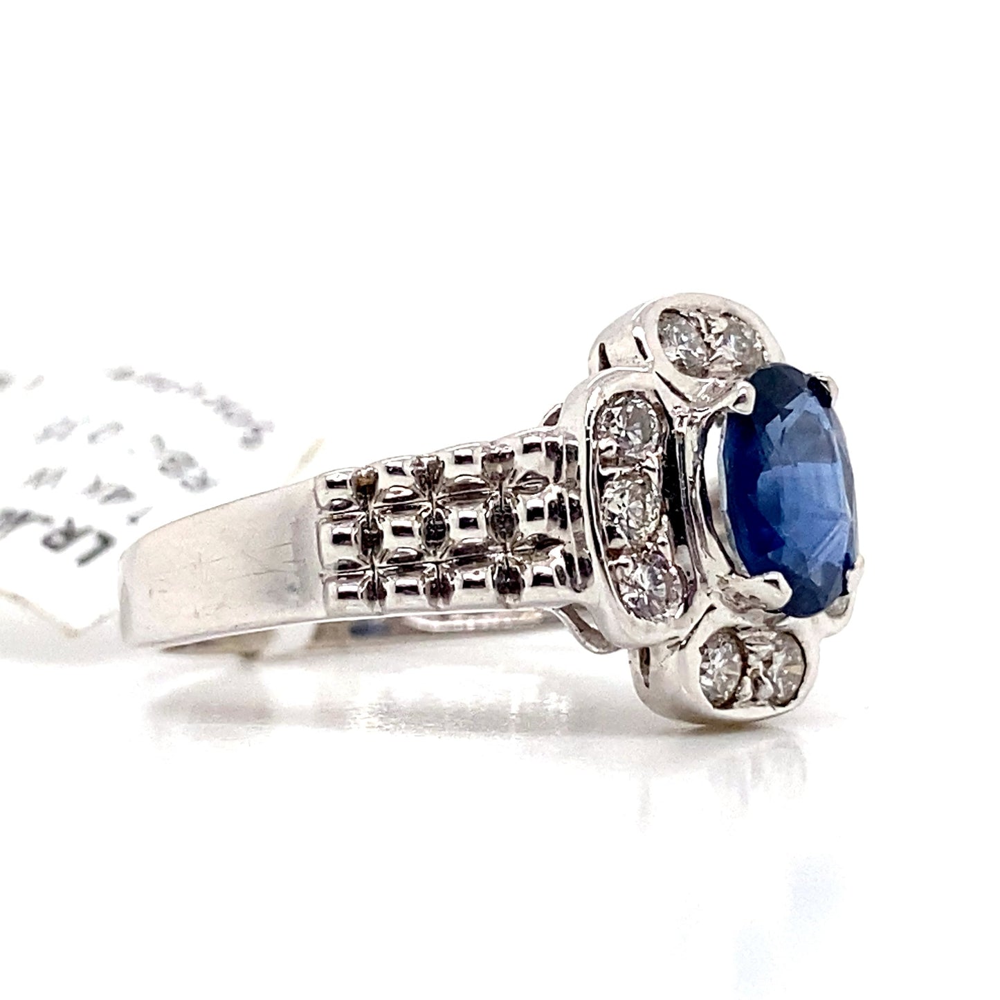 aster jewels 14k white gold   1.19 ct natural blue sapphire center    .35 ct tw natural round brilliant diamond accent   fashion ring